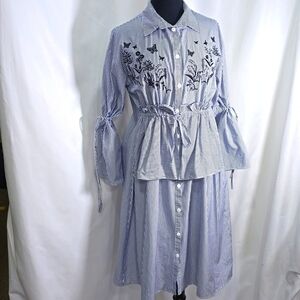 NWT Embroidered Striped Tiered Dress